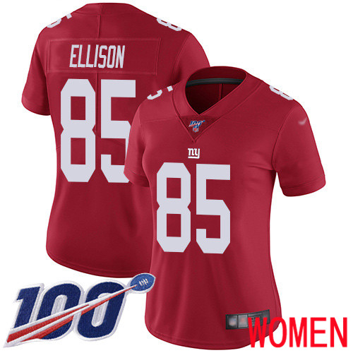 Women New York Giants 85 Rhett Ellison Red Limited Red Inverted Legend 100th Season Football NFL Jersey